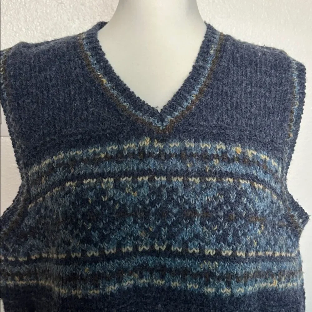 Vintage St Johns Bay Wool Sweater Vest Fair Isle Womens Large Y2k Nordic Blue